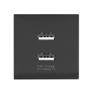 Podwójny port modułowy 45x45mm z ładowarką USB 2,1A 5V DC czarny
