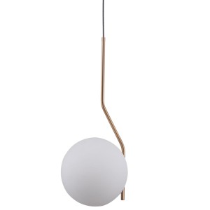 Lampa wisząca Carimi biała, szklana kulka na podstawie w kolorze miodowego mosiądzu Italux