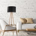Lampa podłogowa TOKYO z czarnym kloszem na drewnianym trójnogu TK Lighting