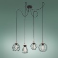 Lampa wisząca GALAXY 4PŁ pająk loft z 4 drucianymi czarnymi kloszami, dodatki w miedzianym kolorze TK Lighting