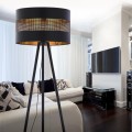 Lampa podłogowa TAGO BLACK czarno-złota z perforowanym kloszem TK Lighting