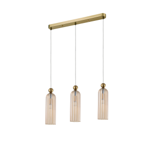Lampa wisząca Piega 3 na złotej listwie z busztynowymi kloszami Light Prestige